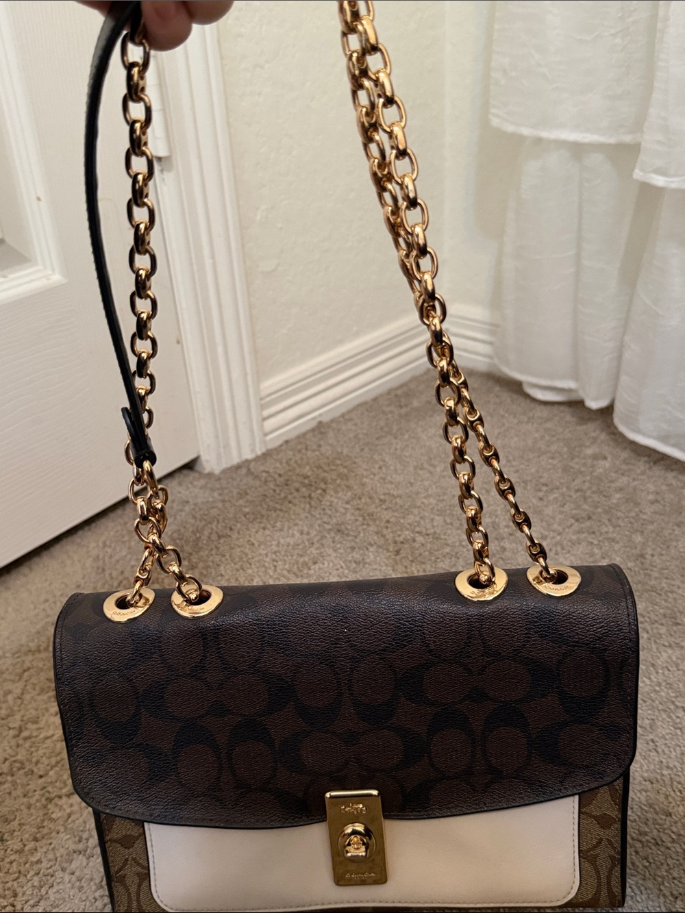 Coach Colorblock Shoulder Bag in Brown, Cream and Tan - Picture 2 of 7